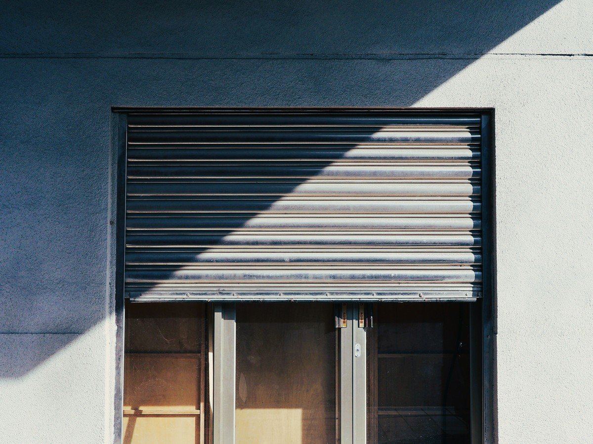 Rolling grille shutter close-up, Pune